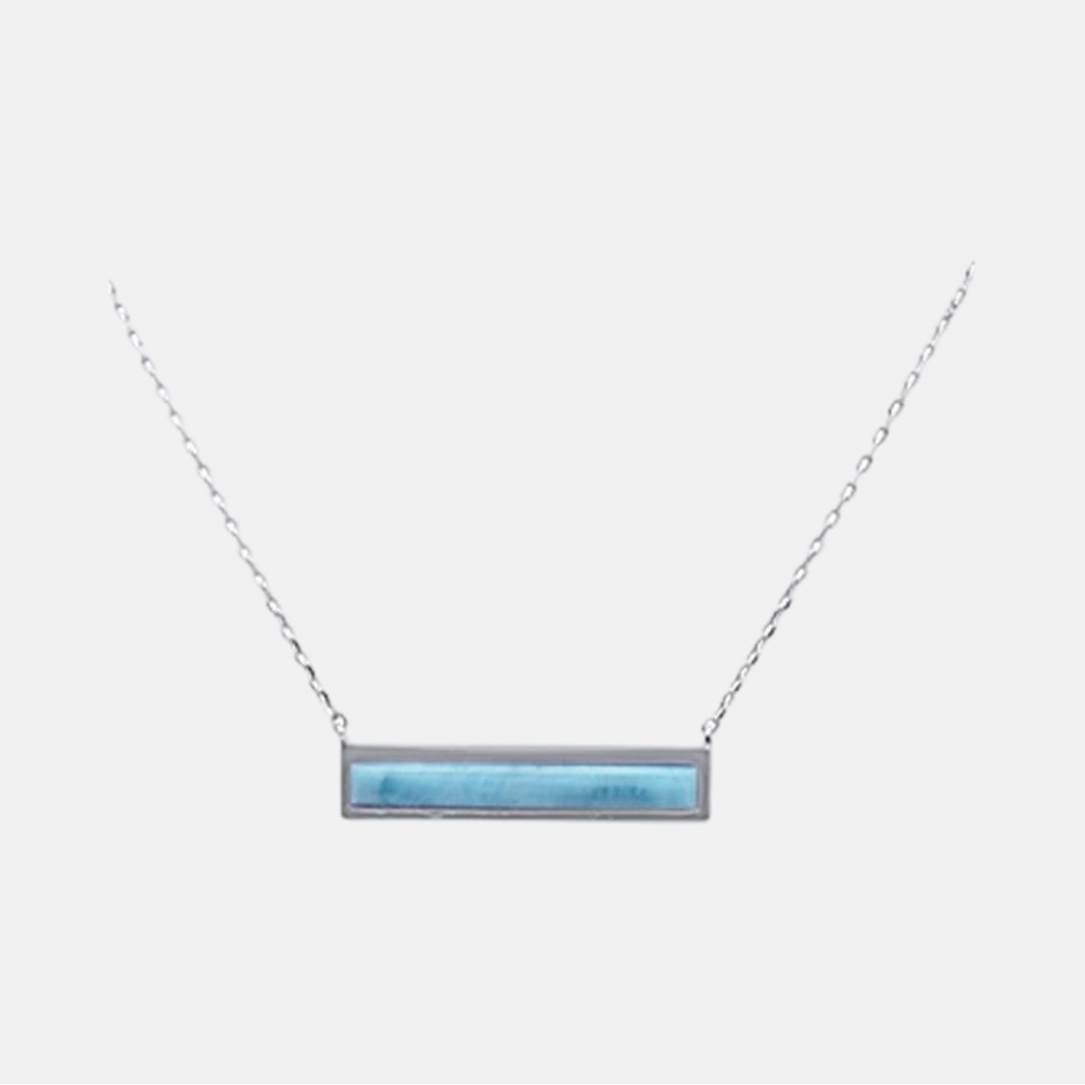 925 Sterling Silver Bar Necklace with Natural Larimar! NEW!